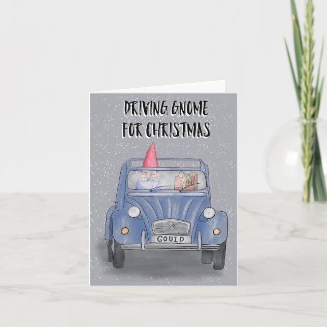 Autofahren Gnome zu Weihnachten Karte (Vorderseite)