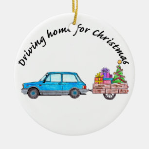 "Autofahren Zuhause für Weihnachtswagen mit Gesch Keramikornament