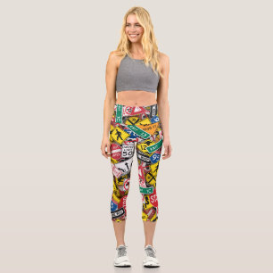 Autofahrer-Fun Road-Sign Collage Capri Leggings