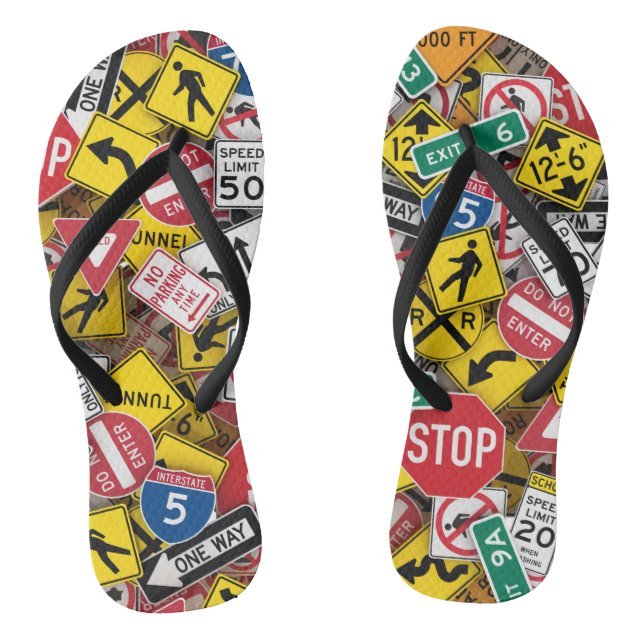 Autofahrer-Fun Road-Sign Collage Flip Flops (Fußbett)