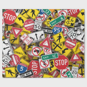 Autofahrer-Fun Road-Sign Collage Geschenkpapier