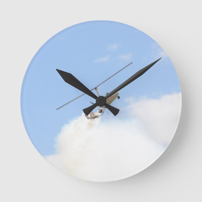 Autogiro im Flug Runde Wanduhr (Vorderseite)