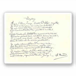 Autogrammmanuskript der Voyelles (Rimbaud) Aufkleber