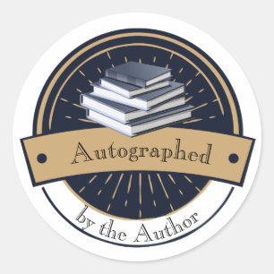 Autographiert durch den Autor, Buchstapel Runder Aufkleber