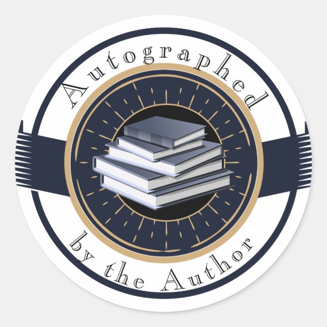 Autographiert durch den Autor, Buchstapel, Runder Aufkleber (Vorderseite)
