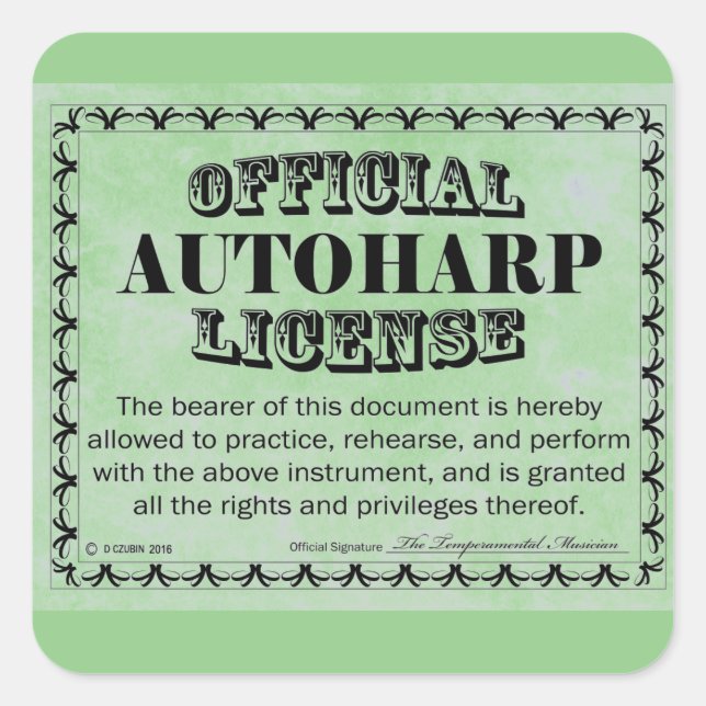 Autoharp License Square Aufkleber (Vorderseite)