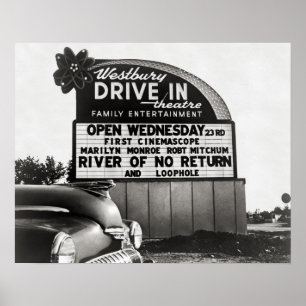 Autokino, 1954. Altes Foto Poster