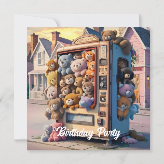 Automat gefüllt mit Teddybären Einladung (Vorderseite)