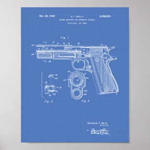 Automatikpistolen 1949 Patent Kunst Blaupause Poster
