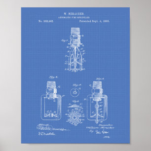 Automatischer Feuersprinkler 1888 Patent - Bluepri Poster