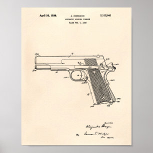 Automatischer Firearm 1938 Patent Art Old Peper Poster