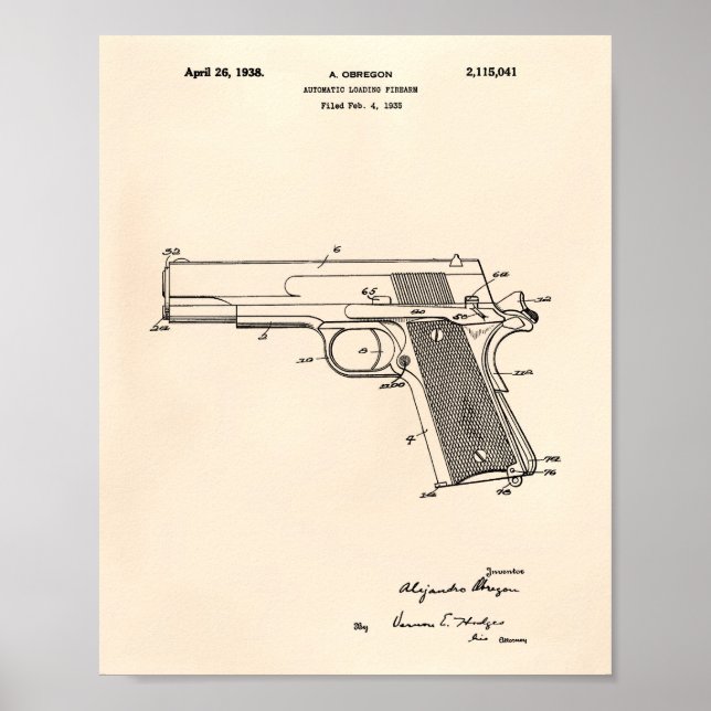 Automatischer Firearm 1938 Patent Art Old Peper Poster (Vorne)