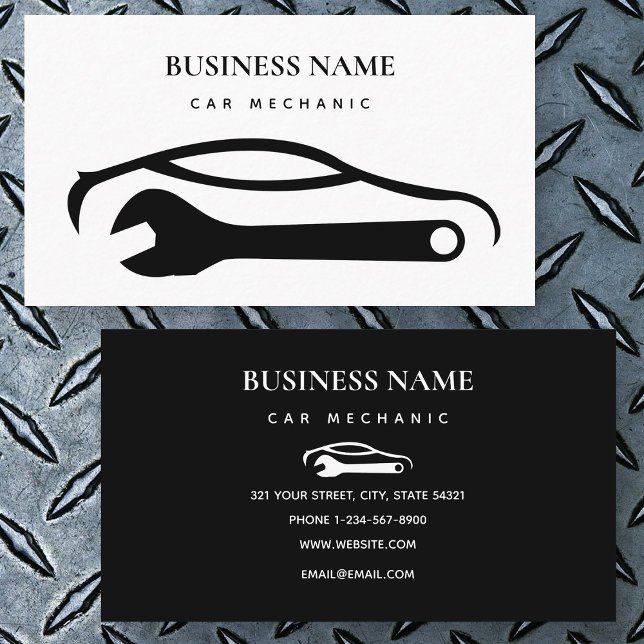 Automechanik Auto Reparaturwerkstatt Maschinengest Visitenkarte (Car Mechanic Auto Repair Shop Machinist White Business Card)