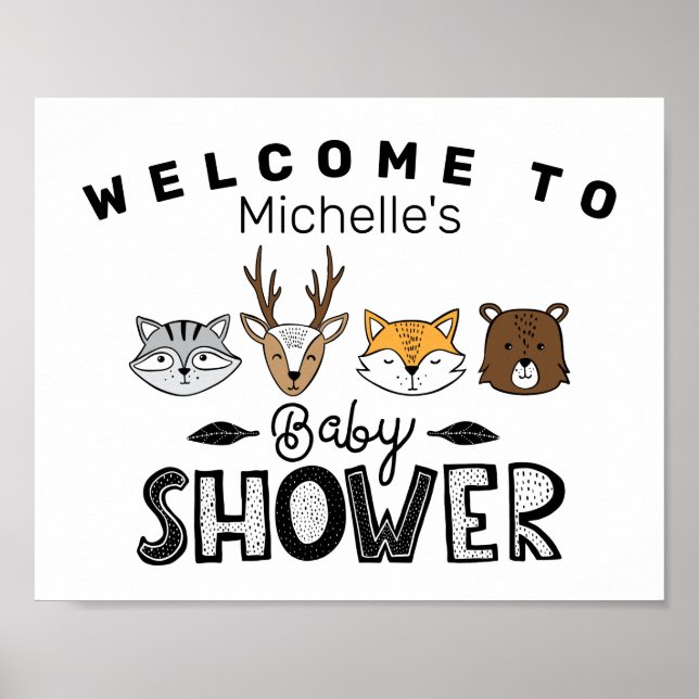 Automne Affiche de bienvenue de douche animale Woo (Devant)