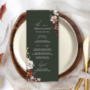 Automne Anémone Floral Dark Green Menu Mariage