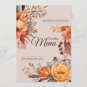 Automne Aquarelle Rustique Floral Mariage Menu
