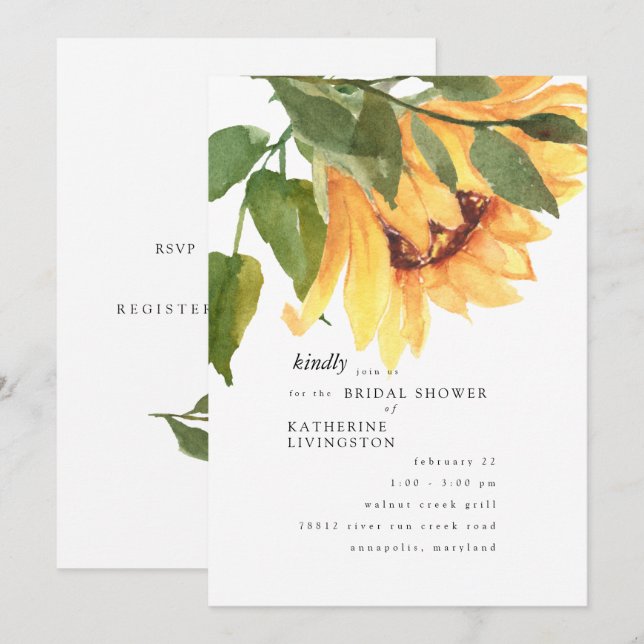 Automne Aquarelle Tournesol Invitation nuptiale Do (Devant / Derrière)