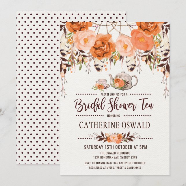 Automne Automne Floral Boho Invitation de la fête  (Devant / Derrière)