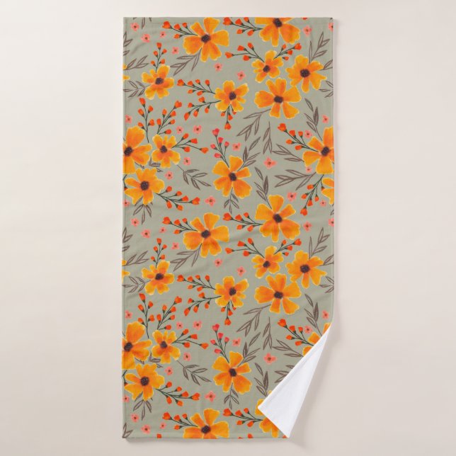 Automne Automne Floral Motif Sage Vert (Serviette de bain)