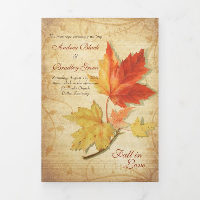 Automne Automne Maples Mariage Feuille Programme T (Page de couverture)