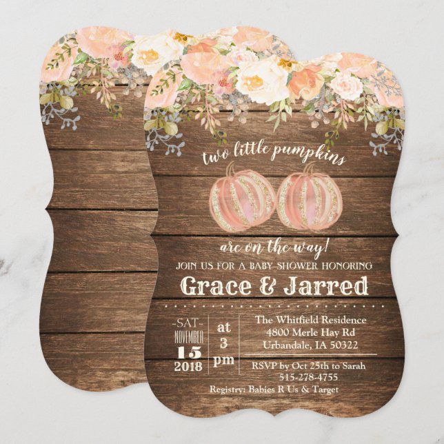 Automne Baby shower Twin Invitation (Devant / Derrière)