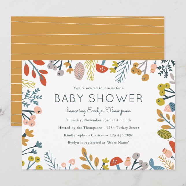 Automne Botanique Baby Shower Invitations (Devant / Derrière)