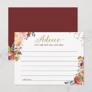 Automne Bourgogne Floral Gold Mots de la carte con