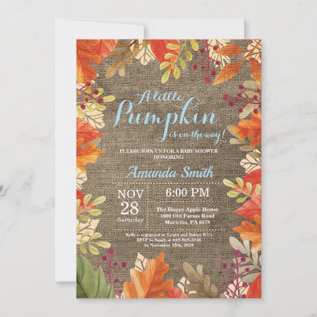 Automne Burlap Boy Baby shower Invitation (Devant)