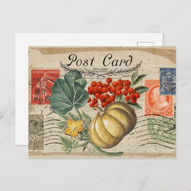 AUTOMNE CARTE POSTALE COLLAGE VINTAGE (Devant / Derrière)