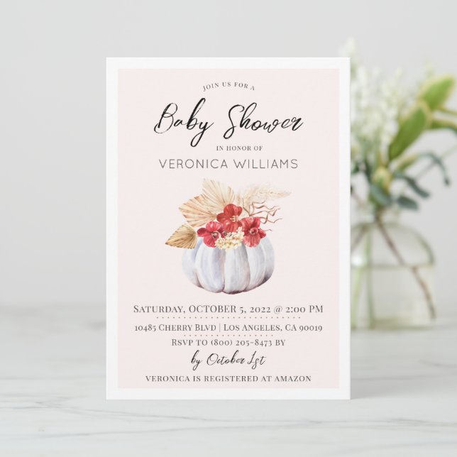 Automne Citrouille Baby shower Invitation (Debout devant)
