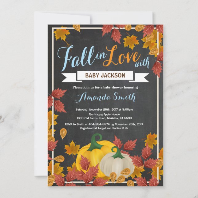 Automne Citrouille Boy Baby shower invitation Chal (Devant)