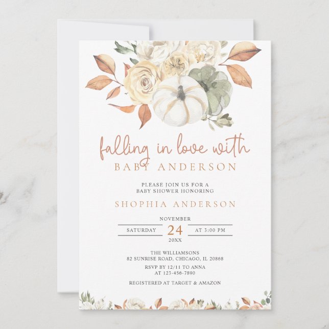 Automne Citrouille Invitation de Baby shower Autom (Devant)