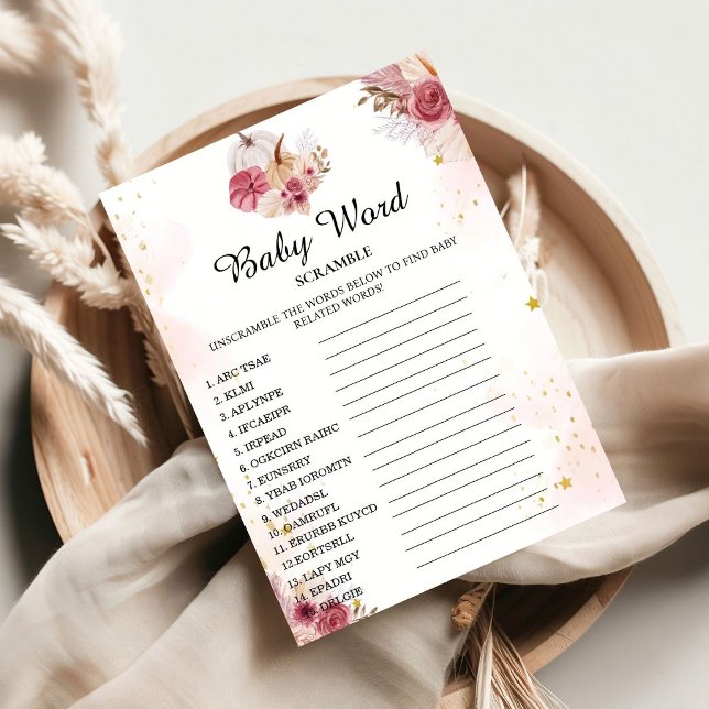 Automne citrouille Mot Scramble Baby Douche Carte  (Créateur téléchargé)