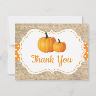 Automne Citrouille Orange Burlap Carte de remercie