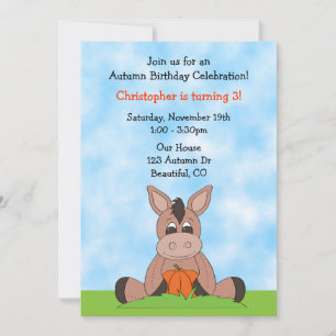 Automne Donkey Anniversaire Invitation pour garçon