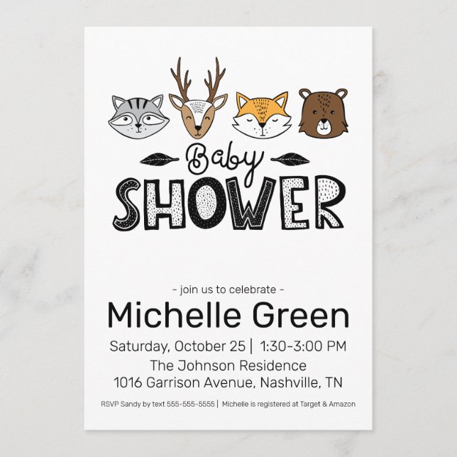 Automne Doodle Animaux Baby shower Invitation (Devant)