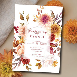 Automne Elégance Florale Thanksgiving Invitation