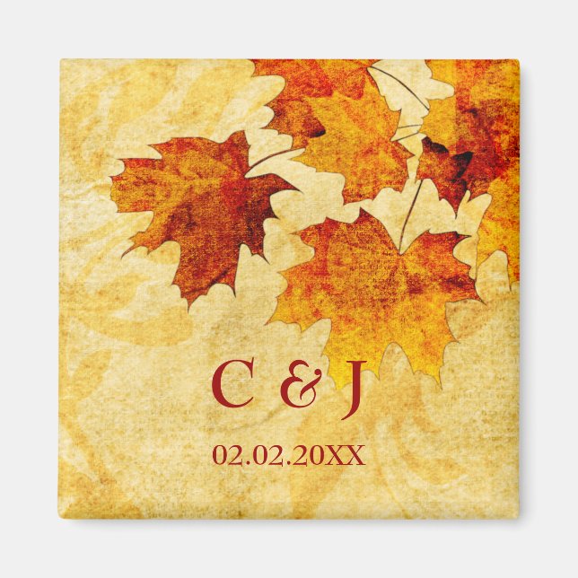 automne feuille brun Magnet Réservez la date (Devant)