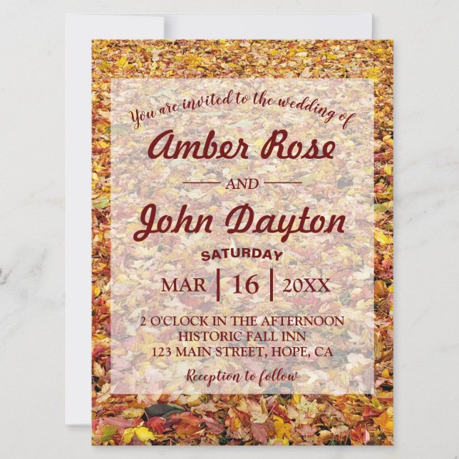 Automne Feuille Jaune Rustique Invitations de mari (Devant)