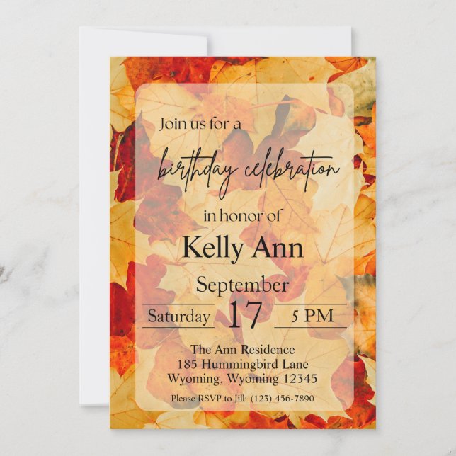Automne Feuilles Anniversaire Invitation (Devant)