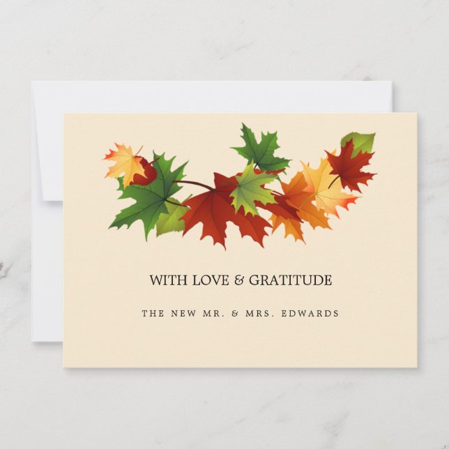 Automne Feuilles Mariage simple Carte de remerciem (Devant)