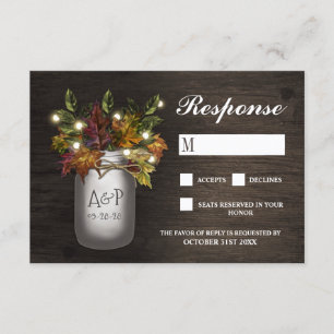 Automne Feuilles Mason Jar Mariage rustique Cartes
