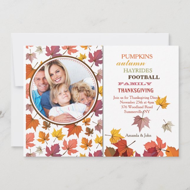 Automne Feuilles Photo Invitation (Devant)