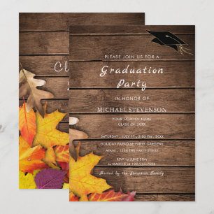 Automne Feuilles Planes en Bois Invitation de grad