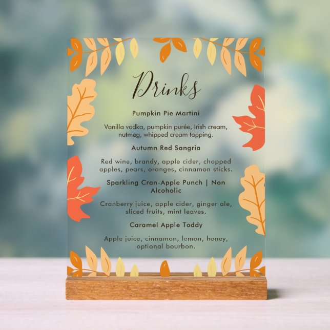 Automne Feuilles Thanksgiving Menu Boissons (Neutre)
