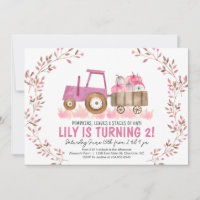 Automne Fille Tracteur Invitation Anniversaire