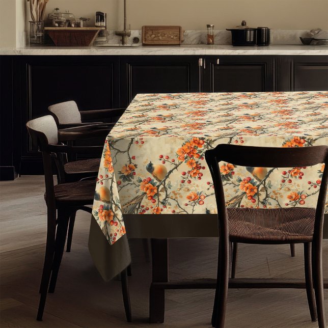 Automne Fleurs & Oiseaux Nappe Charme saisonnier (Autumn Flowers & Birds Tablecloth Seasonal Charm)