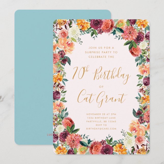 Automne Floral Anniversaire Invitation N'importe q (Devant / Derrière)