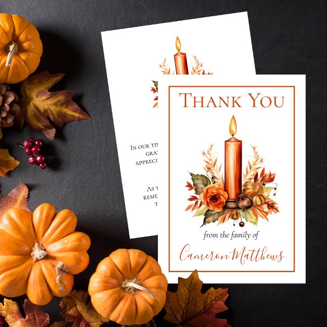 Automne Floral | Bougie Floral Bereavement Merci (Elegant Fall Floral Candle Funeral | Bereavement Thank You Flat Card)