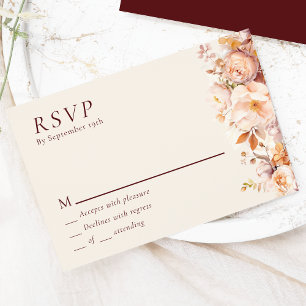 Automne Floral Bourgogne Crème Mariage RSVP
